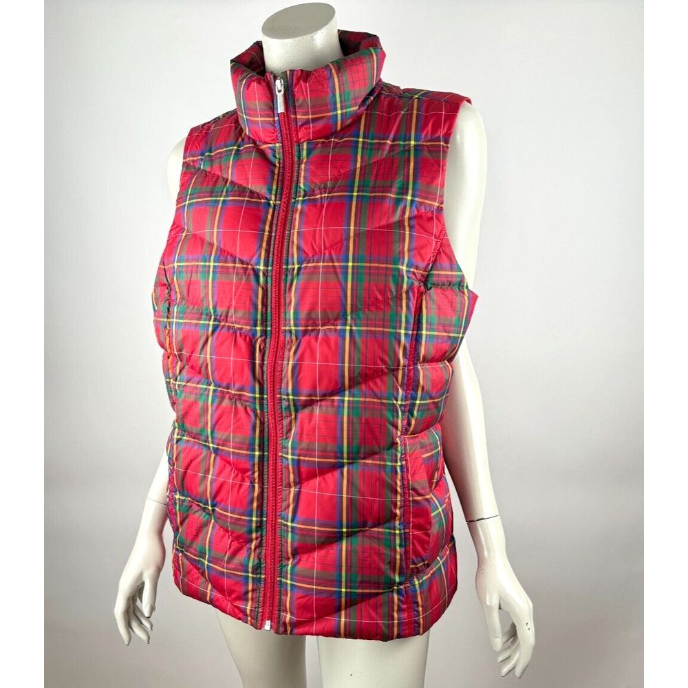 Lands End Down Puffer Vest Women L 14-16 NWOT Full Zip Sleeveless Jacket Tartan - Picture 2 of 13